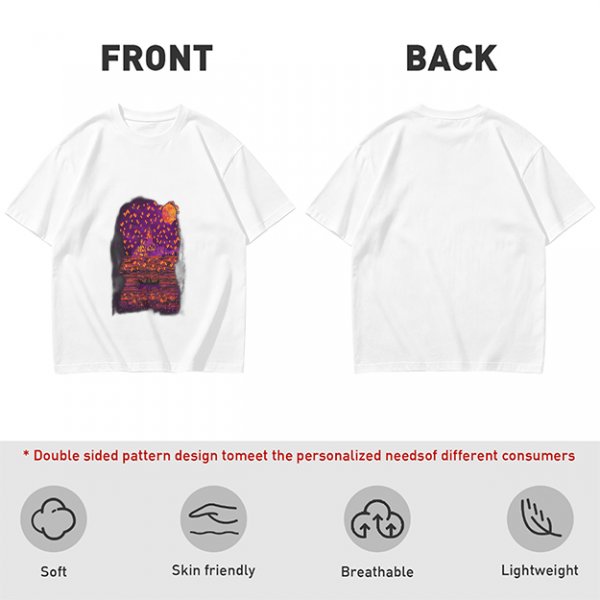 Olive T-Shirt with Purple Sunset Boat Scene Graphic