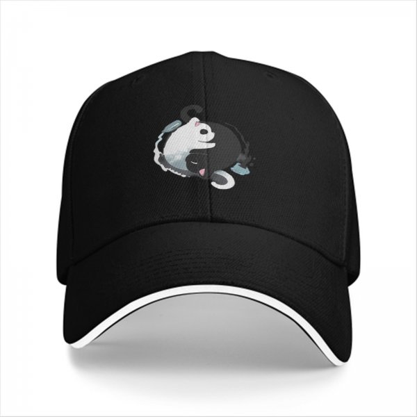 Black Baseball Cap With Yin Yang Cats Graphic Design