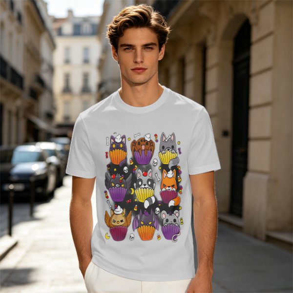 Halloween Animal Cupcake Graphic T-Shirt For Spooky Season