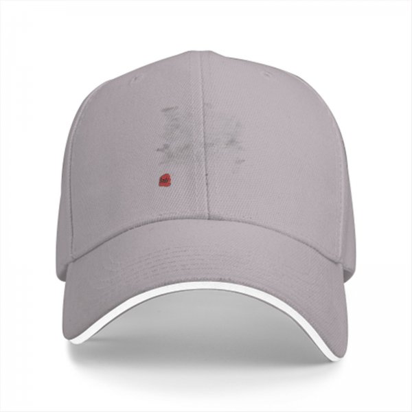 Black Baseball Cap with Small Red Logo and White Brim Trim
