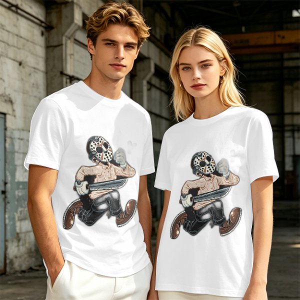 Olive T-Shirt with Cartoon Jason Voorhees Graphic Print