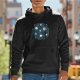 Black Hoodie With Blue Celestial Cratered Planet Graphic