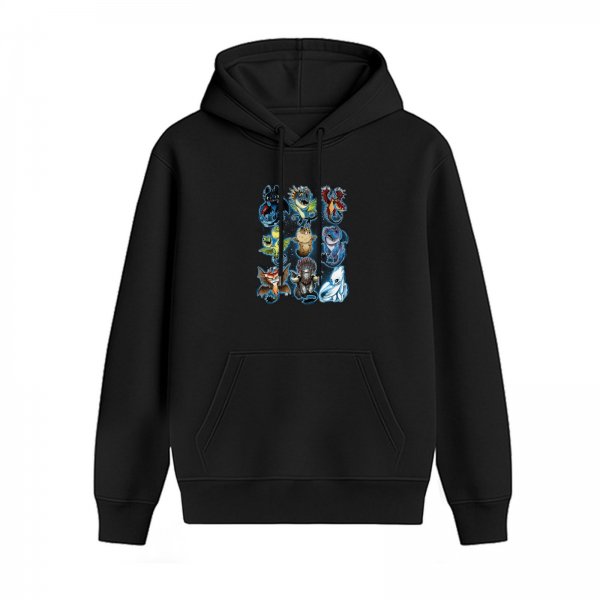 Black hoodie with How to Train Your Dragon dragon character print