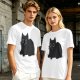 Oversized Olive T-Shirt With Black Cat Graphic Print
