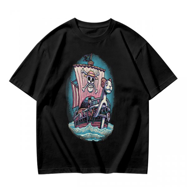 Olive T-shirt with One Piece Thousand Sunny Pirate Ship Print
