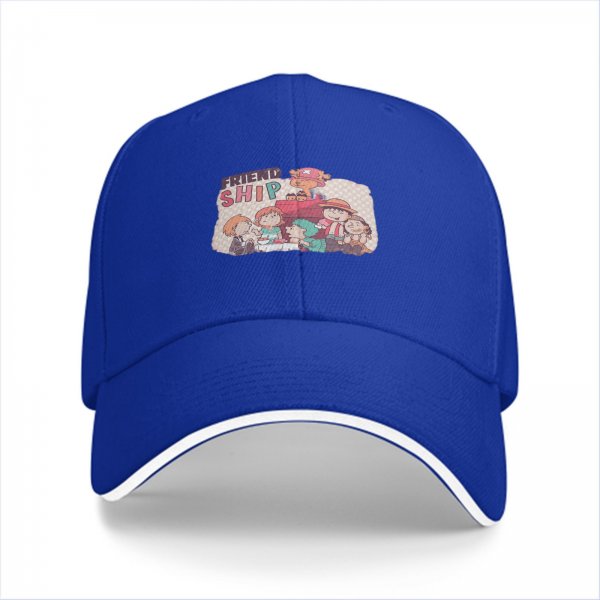 Black Baseball Cap with Friendship Themed Cartoon Print