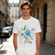 Olive Green T-Shirt with Watercolor Blue Lily Flower Print