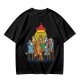 Olive green t-shirt with cartoon dogs playing poker under a hanging lamp