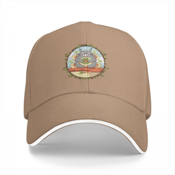 Black Baseball Cap With Totoro Floral Branch Art Print