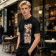 Olive t-shirt with a cat wizard making coffee disappear magic trick print