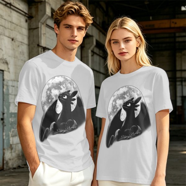 Olive T-Shirt Featuring Toothless Dragon Against Full Moon