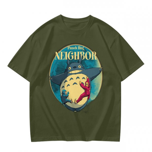 Olive T-shirt with Totoro Neighbor Graphic Print