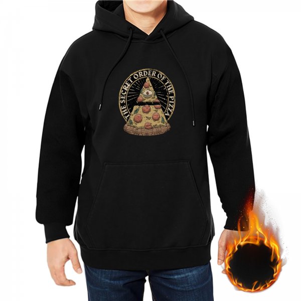 Black Hoodie With The Secret Order Of The Pizza Illuminati Print
