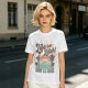 Olive graphic t-shirt with tropical sunset wave and palm tree print
