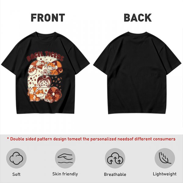 Olive Green T-Shirt With Cute Bagel Tigers Graphic Print