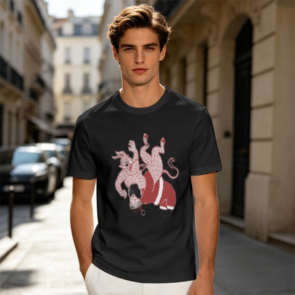 Olive T-Shirt With Krampus And Santa Graphic Print