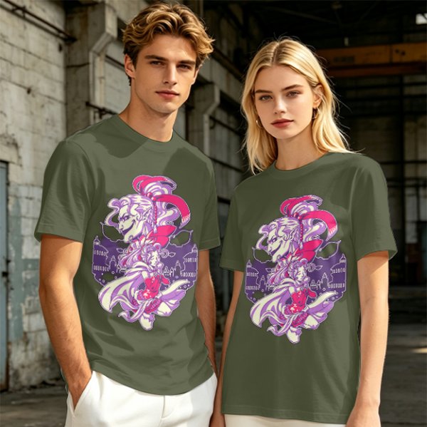 Olive Green T-Shirt With Fantasy Character Graphic Print