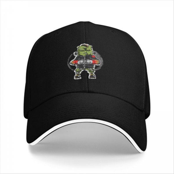 Black Baseball Cap with Green Orc Warrior Graphic Print