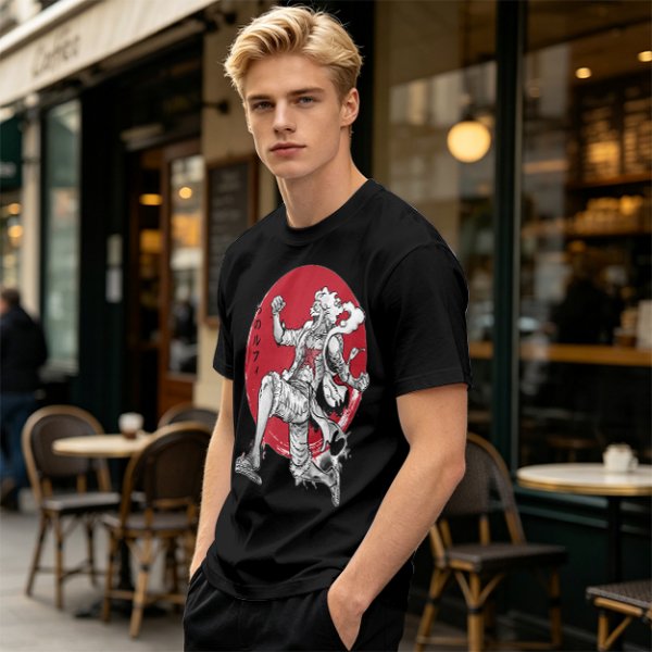 Olive T-shirt with Luffy Gear 5 Sun God Nika Anime Print