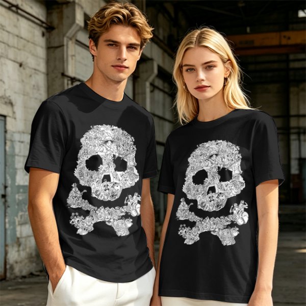 Olive T-shirt with Detailed Skull and Crossbones Graphic
