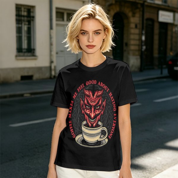 Coffee Makes Me Feel Good About Hating Everyone Devil T-Shirt