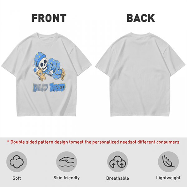 Olive T-Shirt with Sleeping Skeleton in Pajamas 'Dead Tired' Print