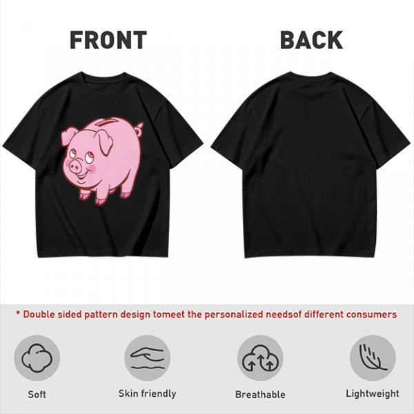 Olive Green T-Shirt With Cute Pink Piggy Bank Graphic Print