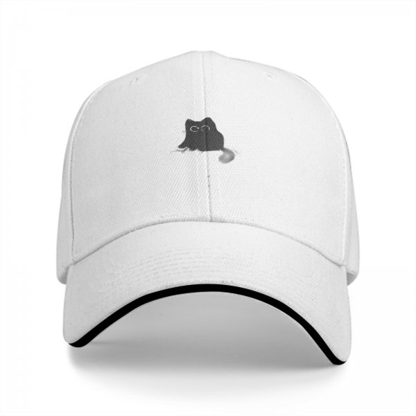 Black Baseball Cap With Minimalist Cat Silhouette Design