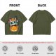 Olive t-shirt with sugar skull cat on jack-o'-lantern