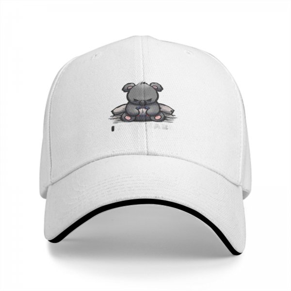Black baseball cap with grumpy koala sitting on papers print