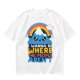 Olive graphic tee with cute mountain rainbow and 'I Wanna Be Where The People Aren't' text