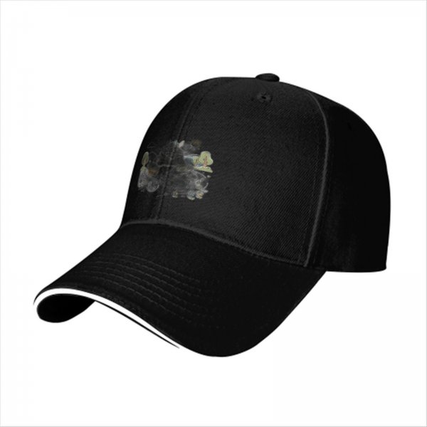 Black Baseball Cap With Subtle Nature Inspired Graphic Print