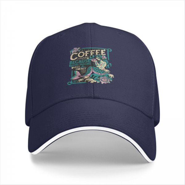 Black Baseball Cap With Mermaid Coffee Lover Graphic Design