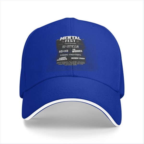 Black baseball cap with Mental Fest themed band-style print