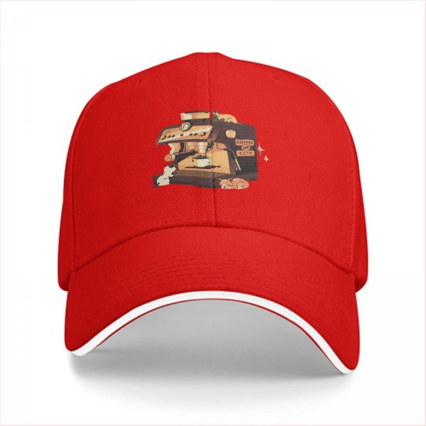 Black baseball cap with espresso machine and hamster graphic