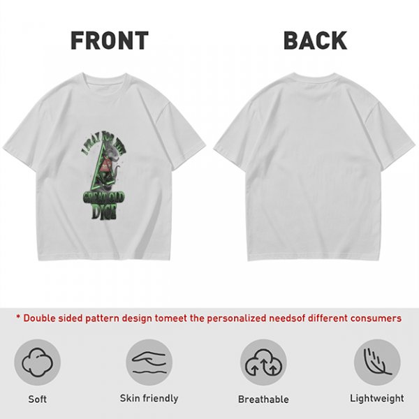 Olive t-shirt with 'Pray for the Great Old Dice' cosmic horror print