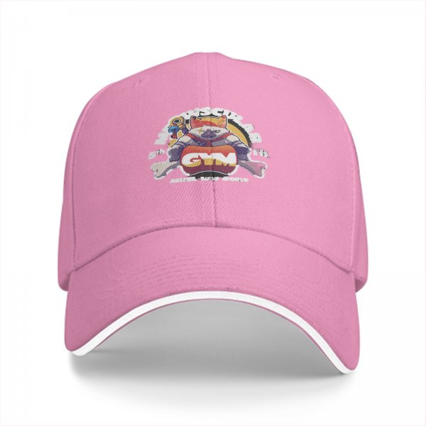 Black Baseball Cap with Muscular Cat Gym Graphic Print
