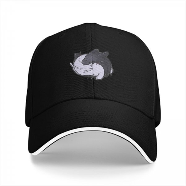 Black Baseball Cap With Sleeping Cat Graphic Print