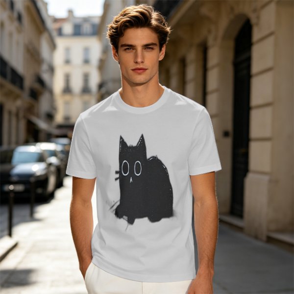 Oversized Olive T-Shirt With Black Cat Graphic Print