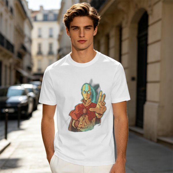 Olive Green T-Shirt with Avatar Aang The Last Airbender Art