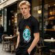 Olive T-shirt with Worn Burning Earth Graphic and 'Fine Thanks' Text