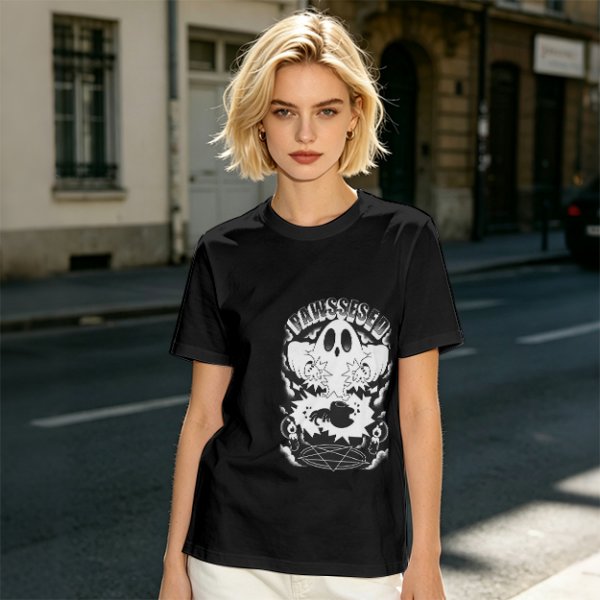 Olive T-shirt with Ghost and Occult Graphic Print