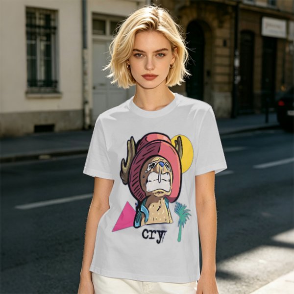 Olive T-shirt with Crying Tony Tony Chopper Graphic Print