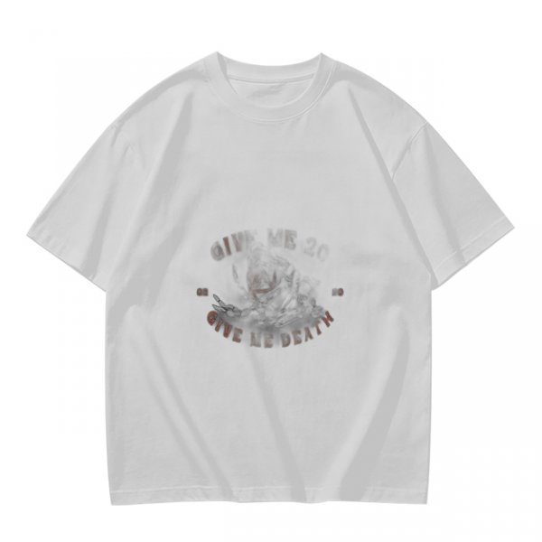 Olive green short-sleeve graphic t-shirt with vintage-style print