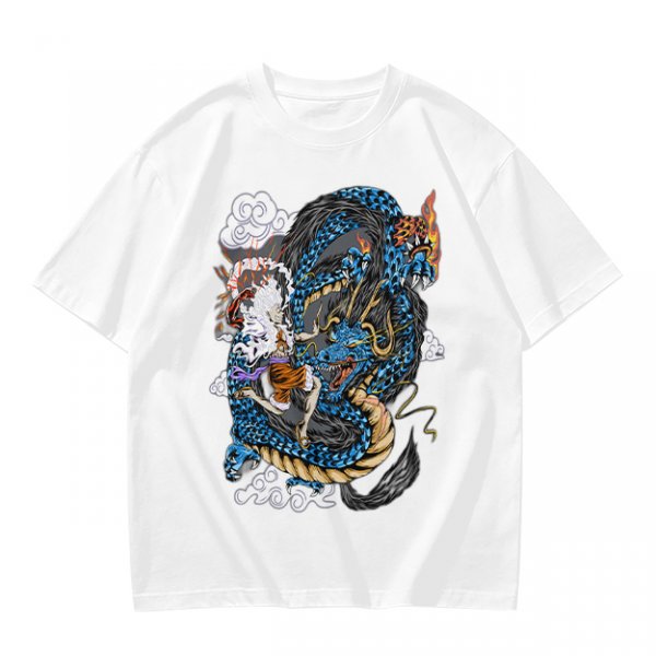 Olive Anime Dragon Graphic Short Sleeve T-Shirt