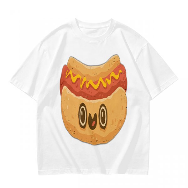 Olive T-Shirt With Cute Cartoon Hot Dog Graphic Print