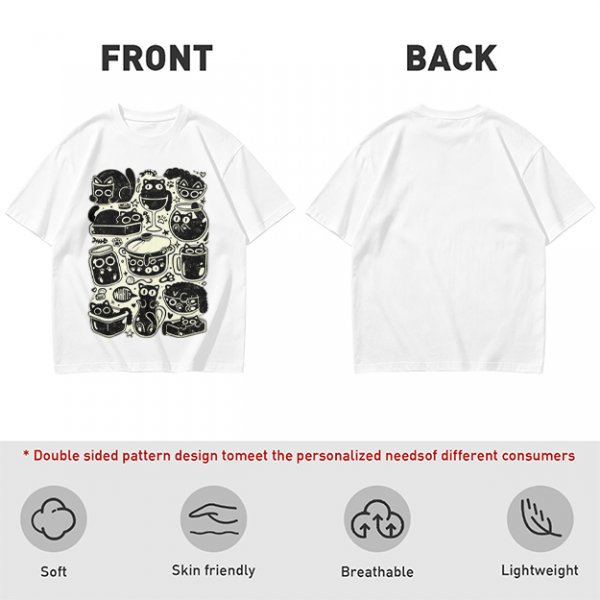 Olive Green T-Shirt With Playful Black Cats In Kitchenware Print