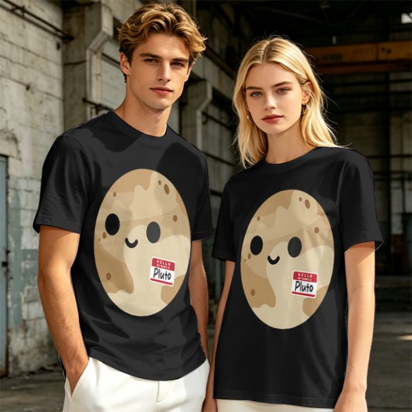 Olive T-Shirt With Cute Pluto Potato Character Graphic