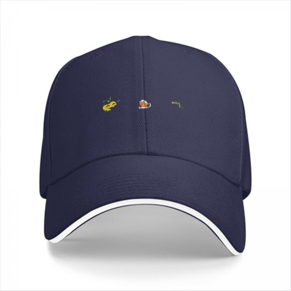 Black Baseball Cap With Small Beer And Drink Motif Embroidery