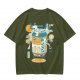 Olive T-Shirt With Kawaii Beer Can Robot Graphic